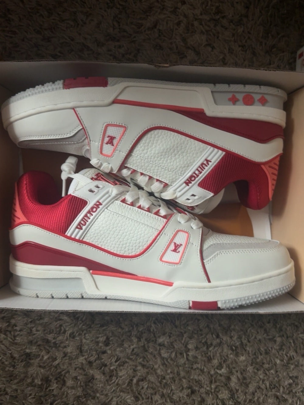 Louis Vuitton White and Red Leather Low-Top Sneakers